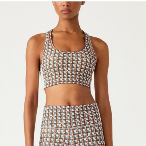 EUC Tory Burch Printed Side Stripe Racerback Sport Bra Women's Large Workout - Picture 1 of 13